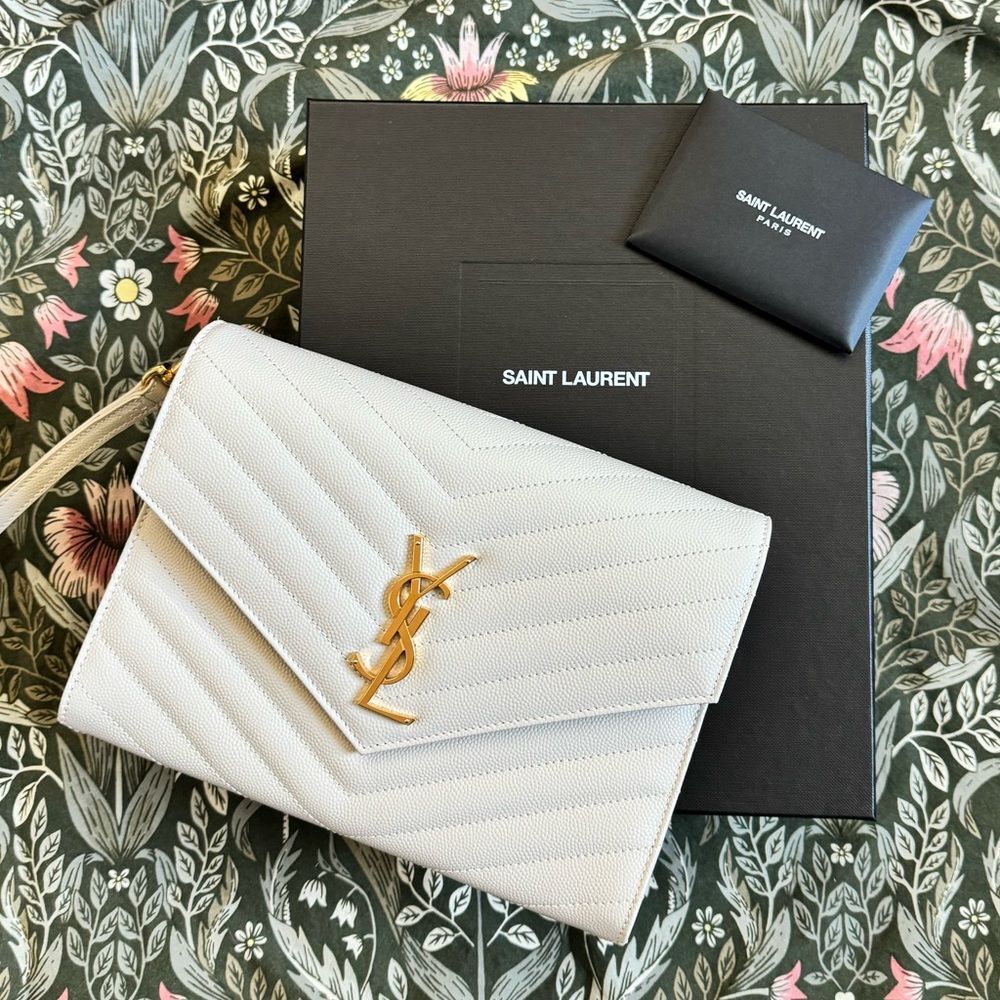 Saint Laurent YSL Cassandre Quilted Matelassé Envelope Flap Leather Clutch Pouch - Picture 2 of 15